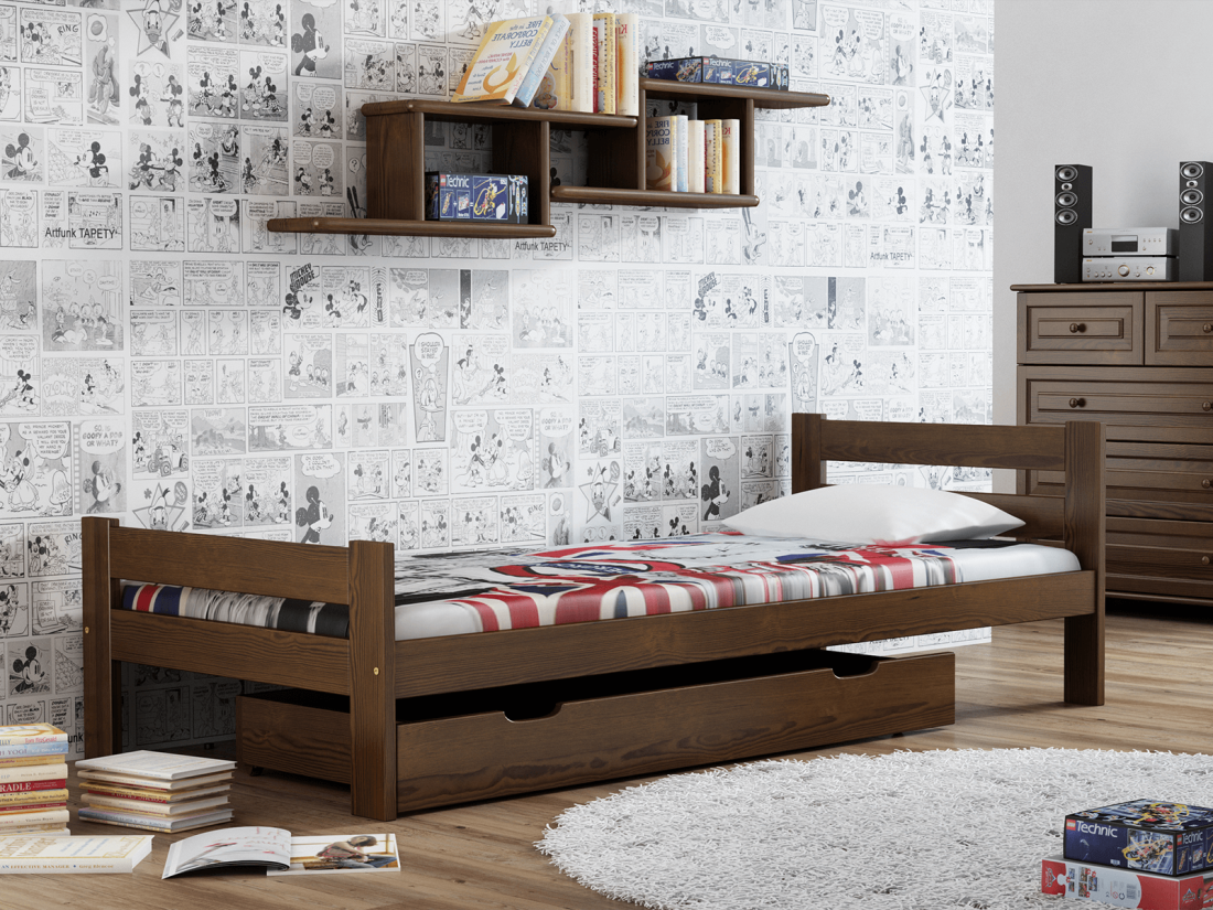 Fa ágy 90x200cm Kenta VitBed dió + matrac 90x200cm Kassandra