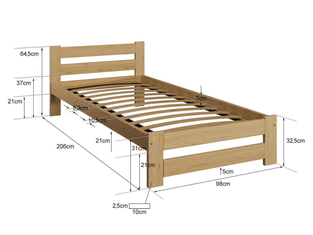 Fa ágy 90x200cm Eureka VitBed fenyő + matrac 90x200 Niobé