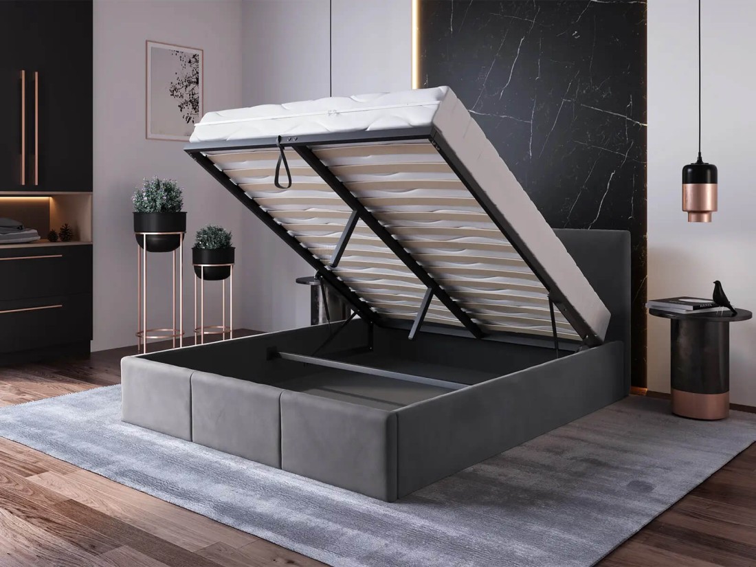 Kárpitozott ágy tárolóhellyel TOP line 7 160x200 Grafit Velvet