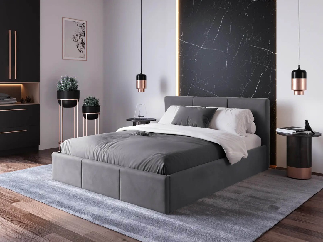 Kárpitozott ágy tárolóhellyel TOP line 7 160x200 Grafit Velvet