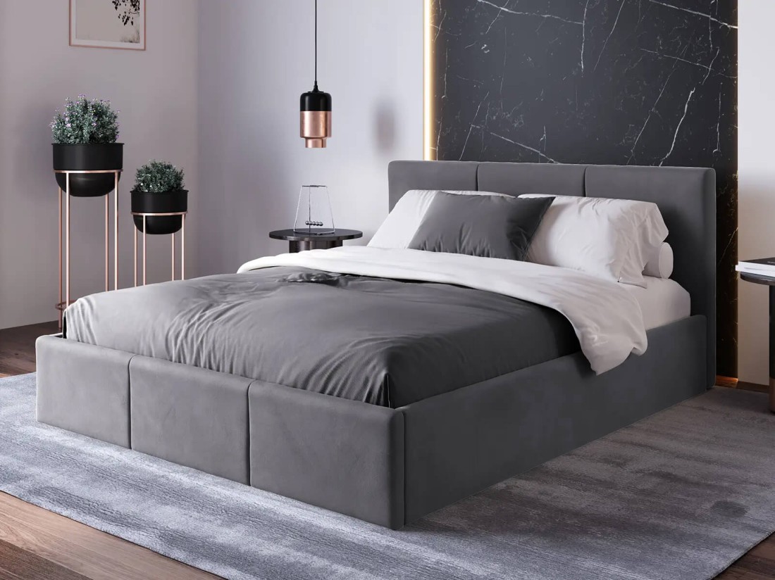 Kárpitozott ágy tárolóhellyel TOP line 7 140x200 Grafit Velvet