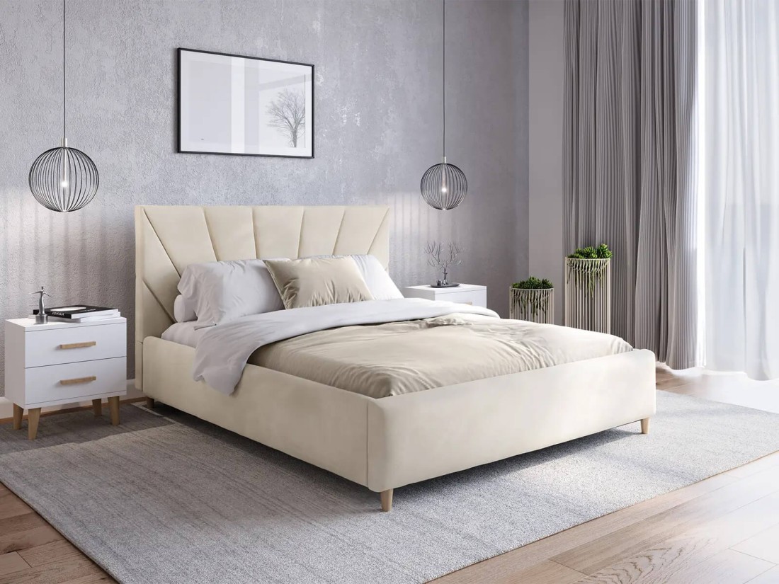 Kárpitozott skandináv ágy 140x200 Scandi line 3 Velvet Bézs