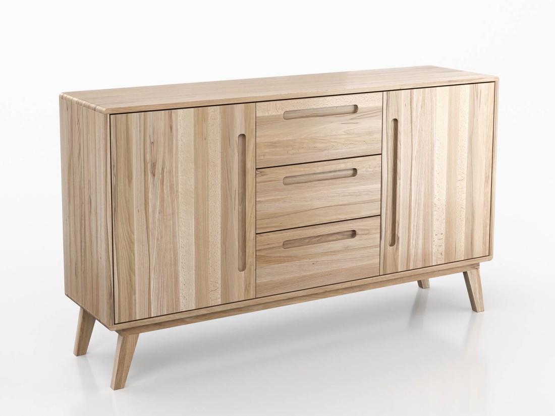 Fából készült komód Beskid 3S2D, szélesség 155 cm, Natúr bükk