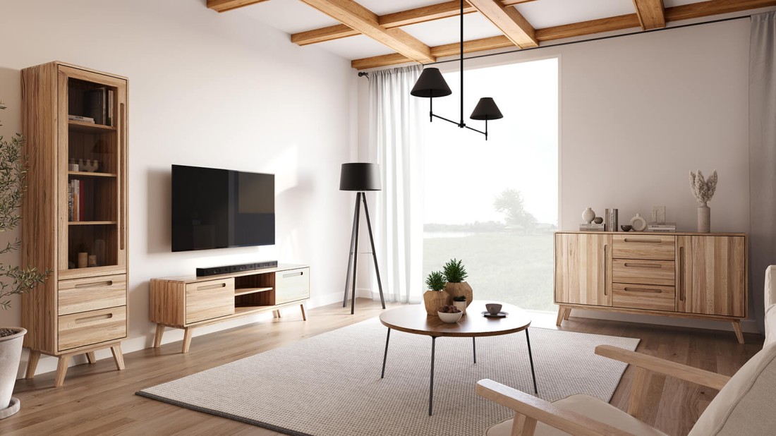 TV szekrény bükkfá Beskid, szélesség 155 cm, Natúr bükk