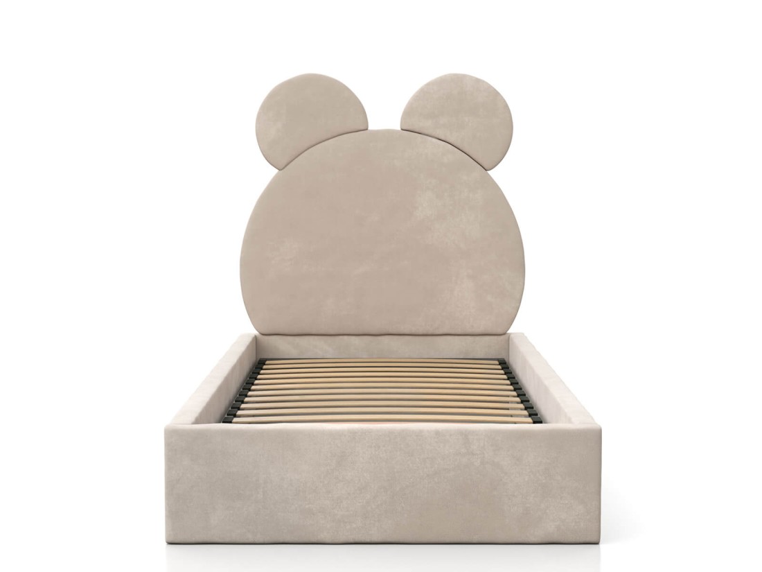 Kárpitozott gyerekágy 90x200-as konténerrel és kerettel, bézs színű Velvet Kids Line 1 Mackó