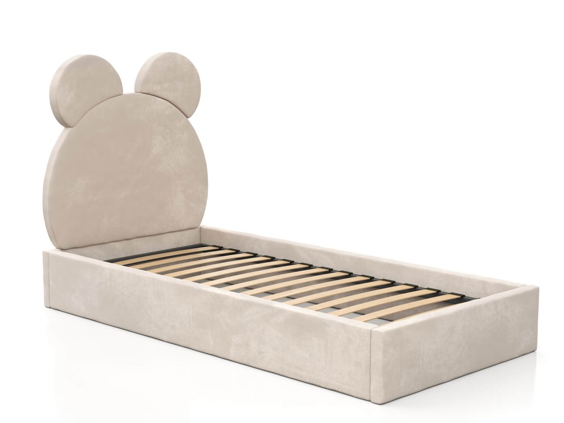Kárpitozott gyerekágy 90x200-as konténerrel és kerettel, bézs színű Velvet Kids Line 1 Mackó