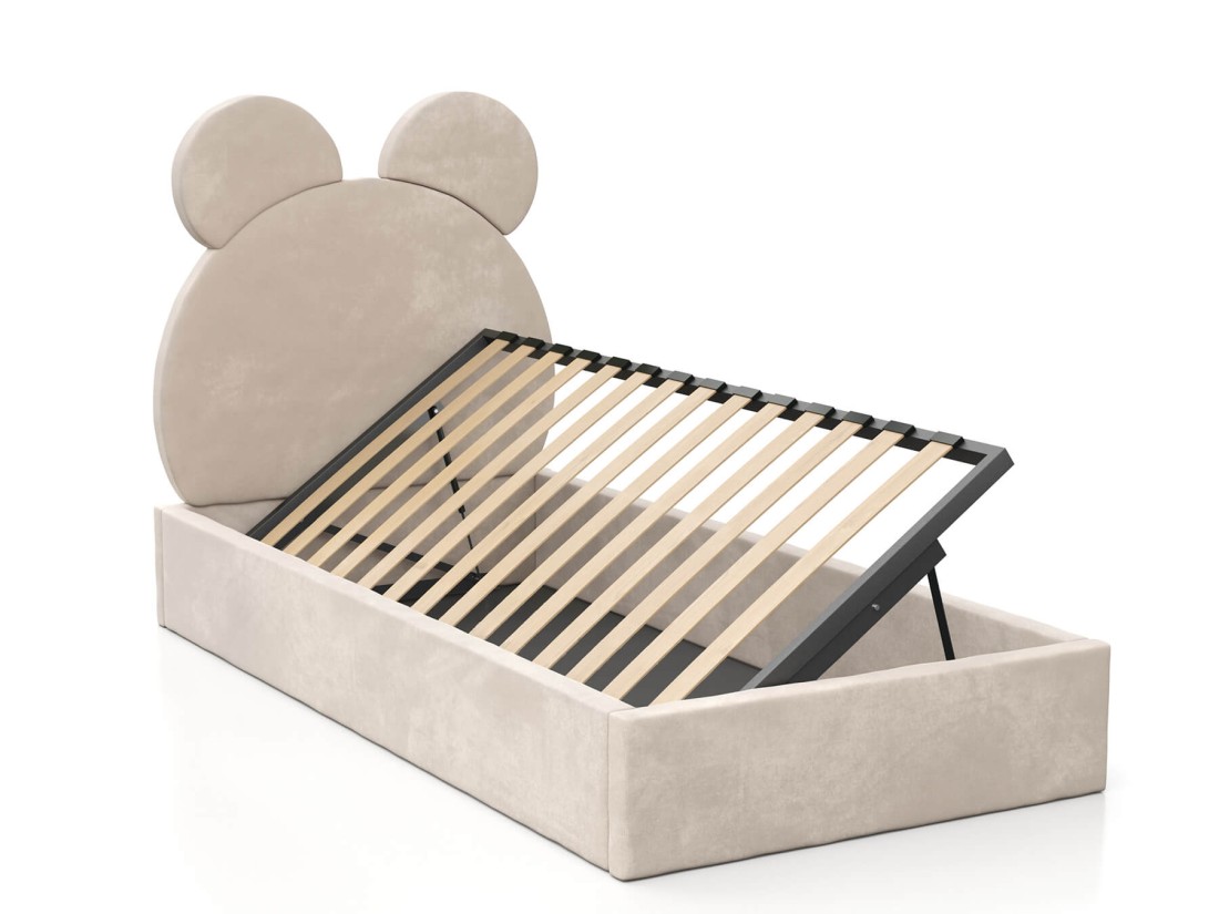 Kárpitozott gyerekágy 90x200-as konténerrel és kerettel, bézs színű Velvet Kids Line 1 Mackó
