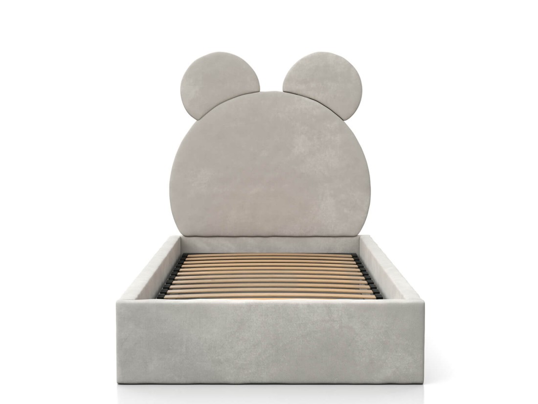 Kárpitozott gyerekágy 90x200-as konténerrel és kerettel, szürke színű Velvet Kids Line 1 Mackó