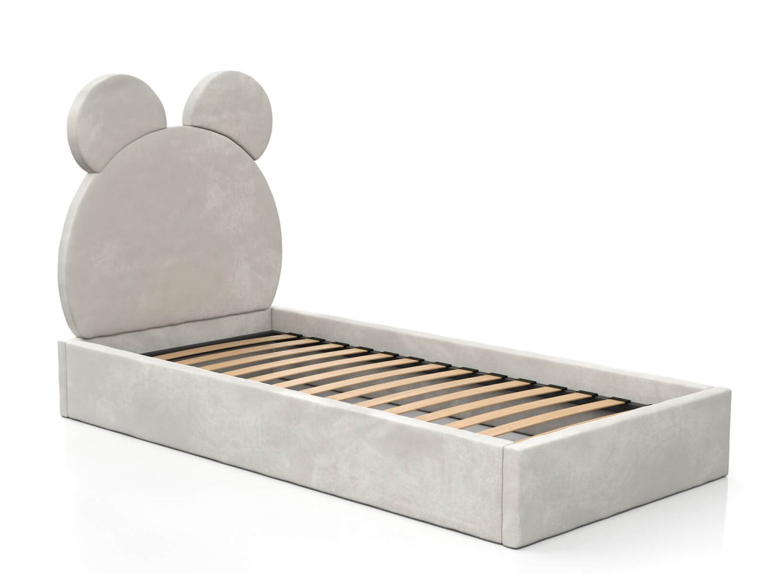Kárpitozott gyerekágy 90x200-as konténerrel és kerettel, szürke színű Velvet Kids Line 1 Mackó