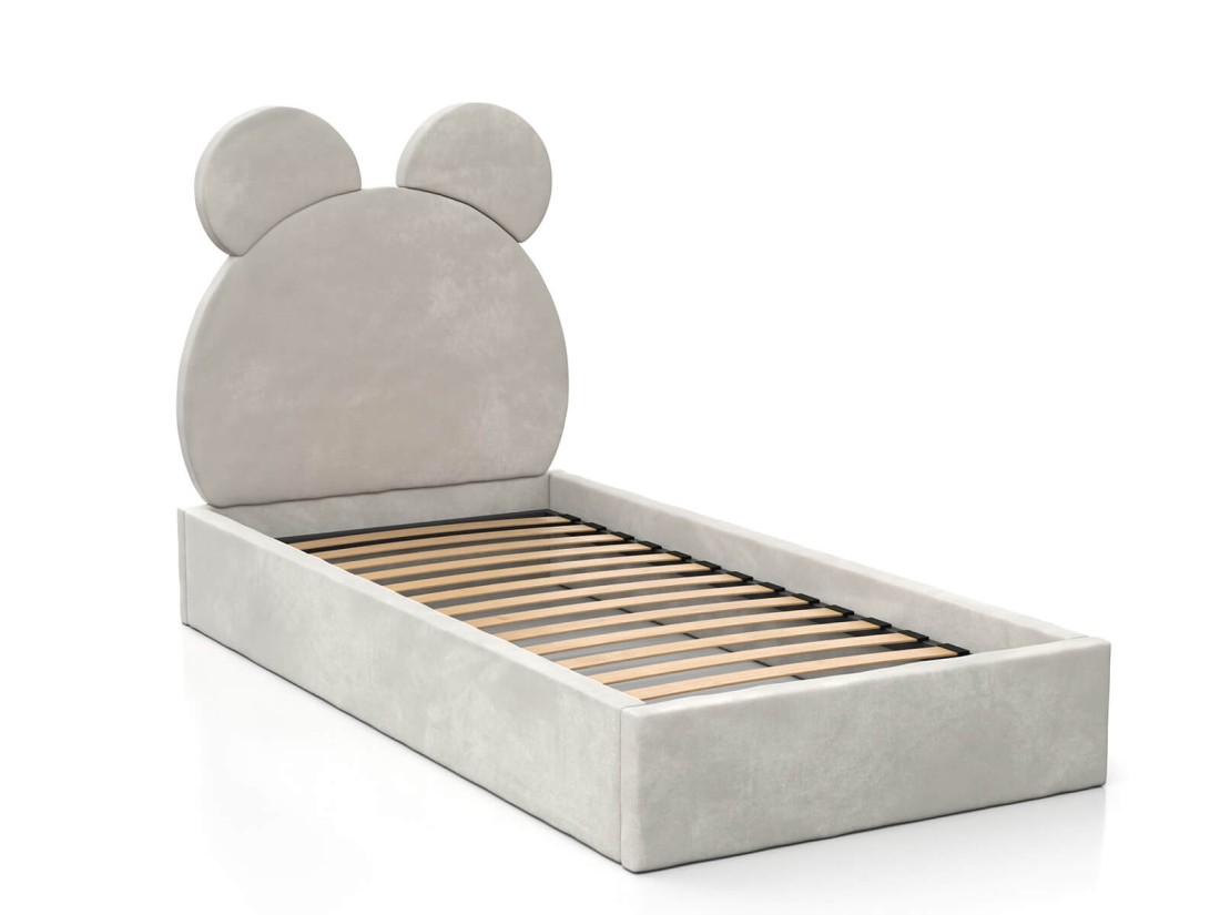 Kárpitozott gyerekágy 90x200-as konténerrel és kerettel, szürke színű Velvet Kids Line 1 Mackó