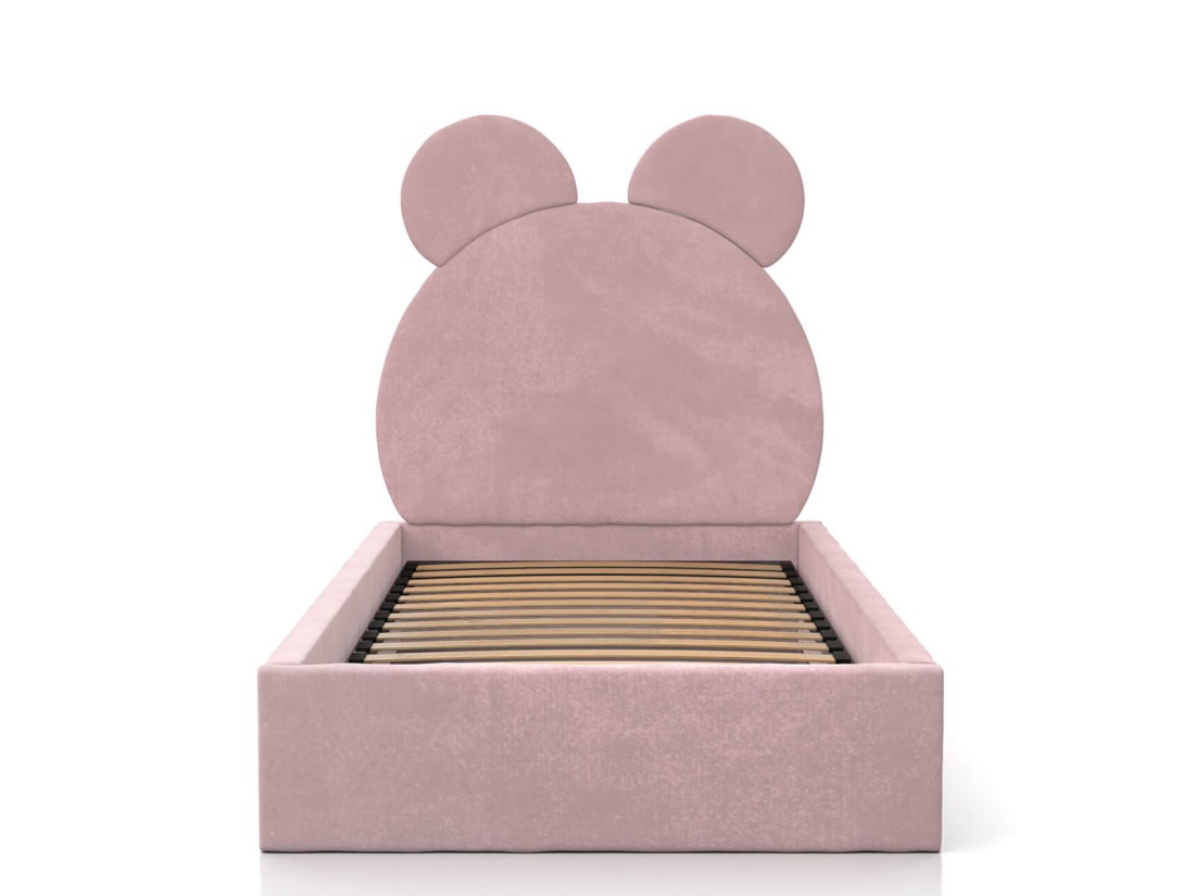 Kárpitozott gyerekágy 90x200-as konténerrel és kerettel, rózsaszín színű Velvet Kids Line 1 Mackó