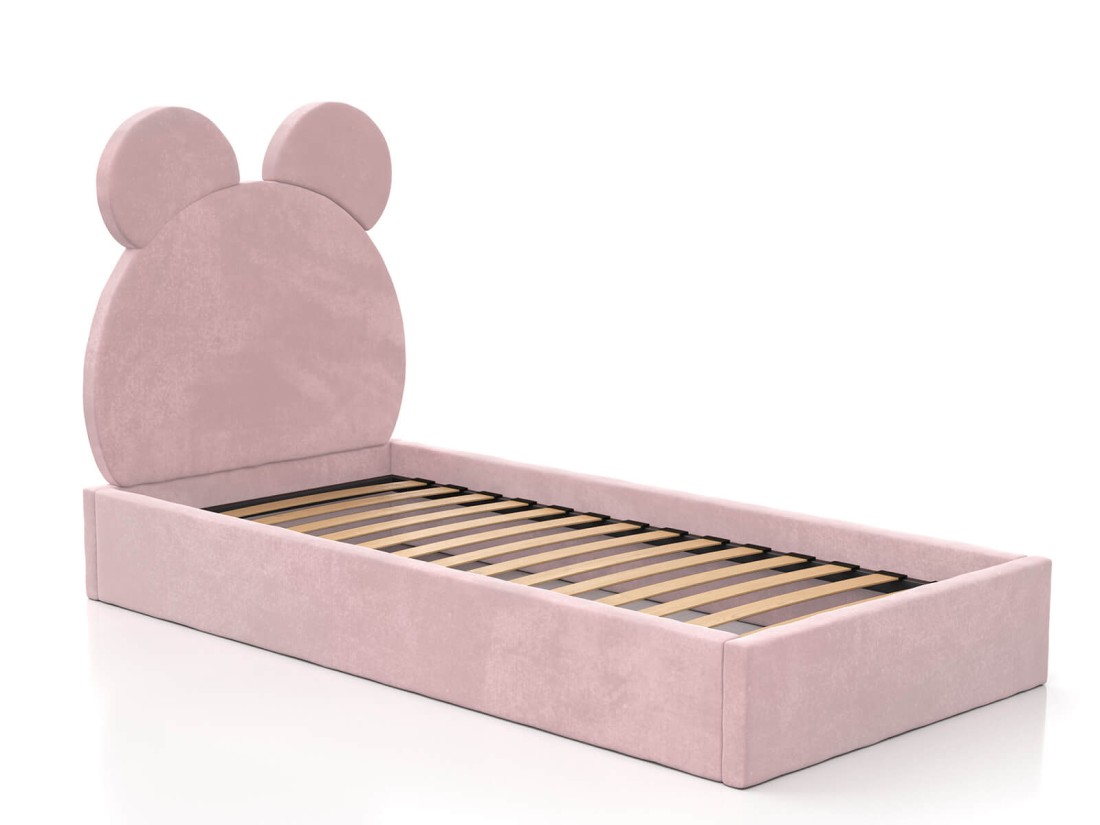 Kárpitozott gyerekágy 90x200-as konténerrel és kerettel, rózsaszín színű Velvet Kids Line 1 Mackó