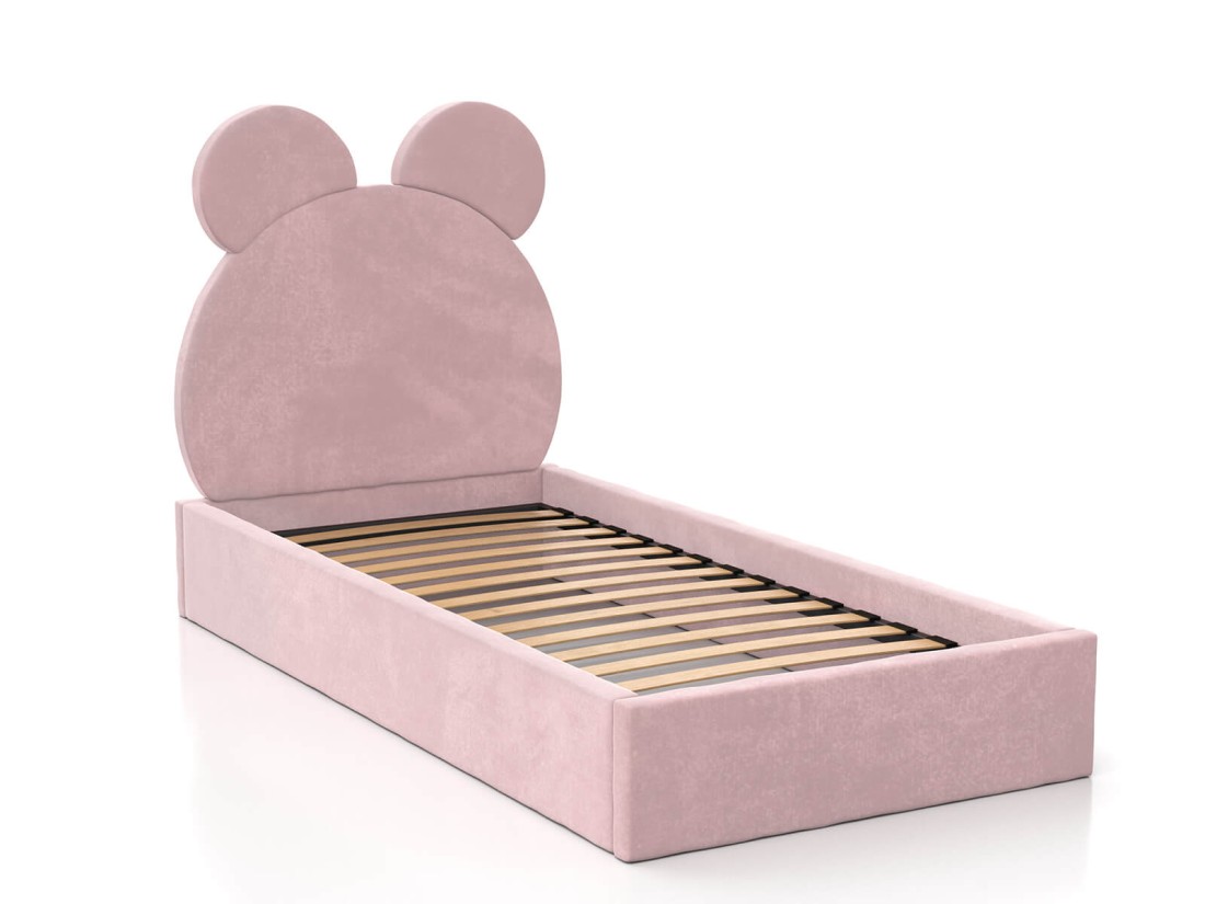 Kárpitozott gyerekágy 90x200-as konténerrel és kerettel, rózsaszín színű Velvet Kids Line 1 Mackó