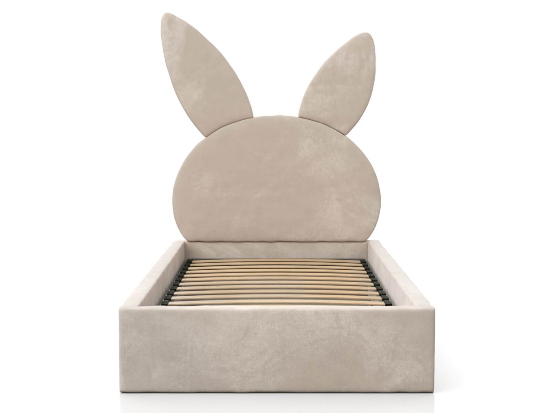 Kárpitozott gyerekágy 90x200 as konténerrel és kerettel, bézs színű Velvet Kids Line 2 Nyúl