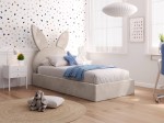 Kárpitozott gyerekágy 90x200 as konténerrel és kerettel, bézs színű Velvet Kids Line 2 Nyúl
