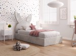 Kárpitozott gyerekágy 90x200 as konténerrel és kerettel, szürke színű Velvet Kids Line 2 Nyúl