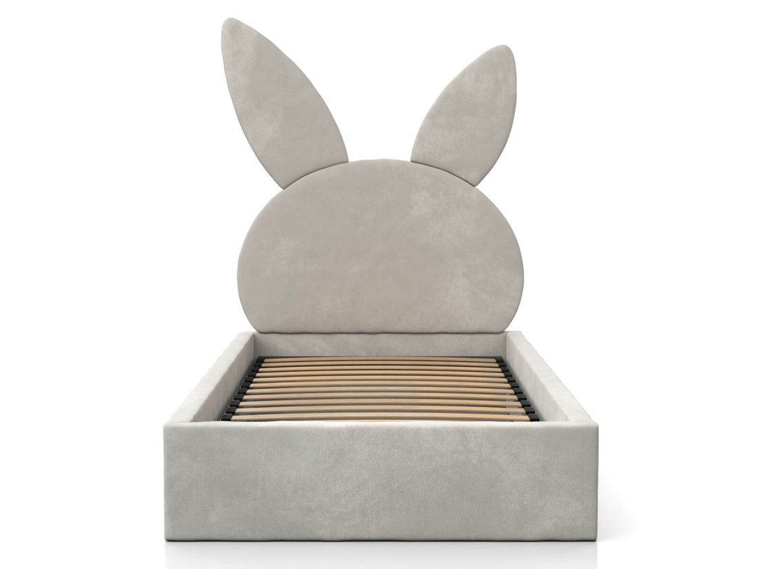 Kárpitozott gyerekágy 90x200 as konténerrel és kerettel, szürke színű Velvet Kids Line 2 Nyúl