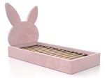 Kárpitozott gyerekágy 90x200 as konténerrel és kerettel, rózsaszín színű Velvet Kids Line 2 Nyúl