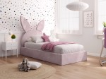 Kárpitozott gyerekágy 90x200 as konténerrel és kerettel, rózsaszín színű Velvet Kids Line 2 Nyúl