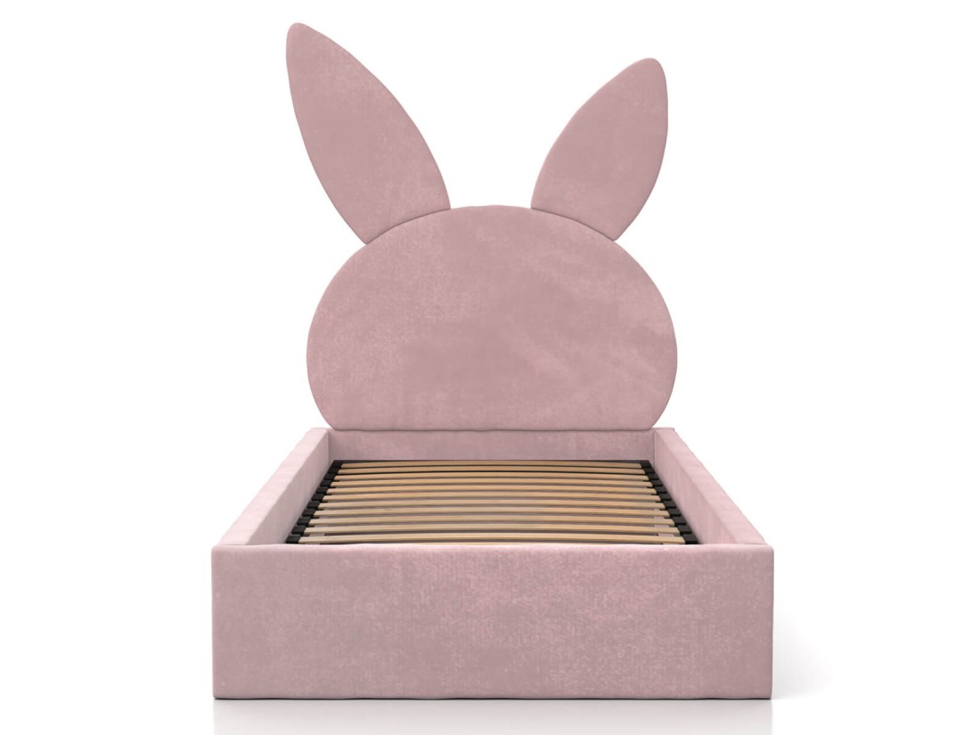 Kárpitozott gyerekágy 90x200 as konténerrel és kerettel, rózsaszín színű Velvet Kids Line 2 Nyúl