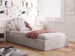 Kárpitozott gyerekágy 90x200 as konténerrel és kerettel, szürke színű Velvet Kids Line 3 Kagyló