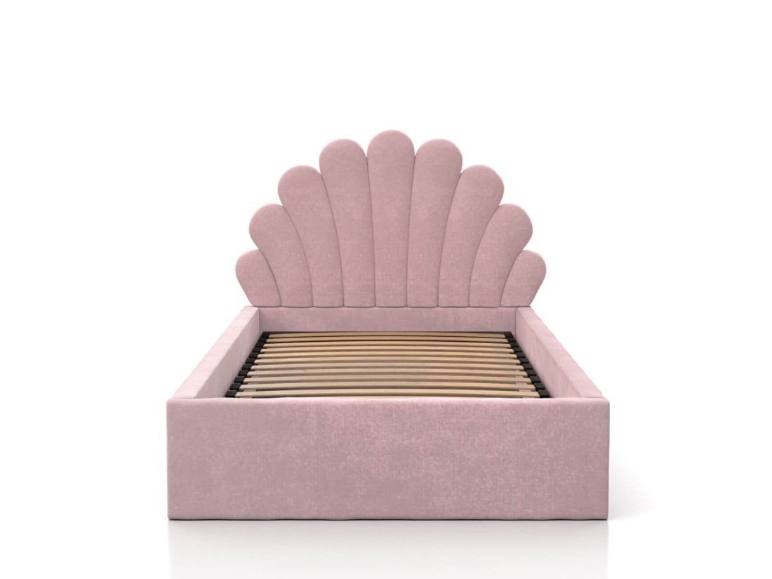 Kárpitozott gyerekágy 90x200 as konténerrel és kerettel, rózsaszín színű Velvet Kids Line 3 Kagyló