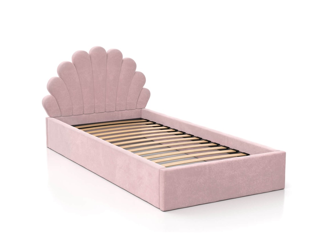Kárpitozott gyerekágy 90x200 as konténerrel és kerettel, rózsaszín színű Velvet Kids Line 3 Kagyló