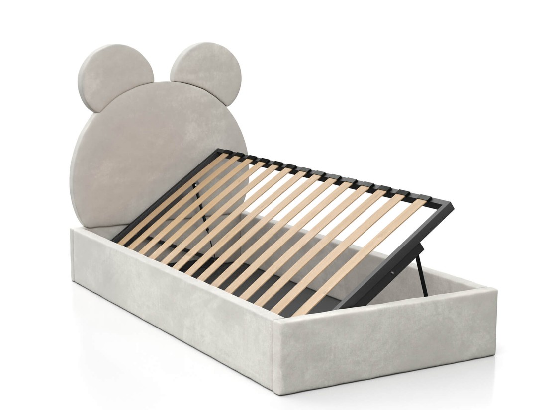 Kárpitozott gyerekágy 90x200-as konténerrel és kerettel, szürke színű Velvet Kids Line 1 Mackó