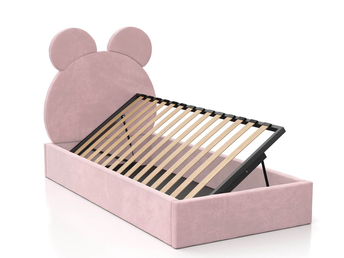 Kárpitozott gyerekágy 90x200-as konténerrel és kerettel, rózsaszín színű Velvet Kids Line 1 Mackó