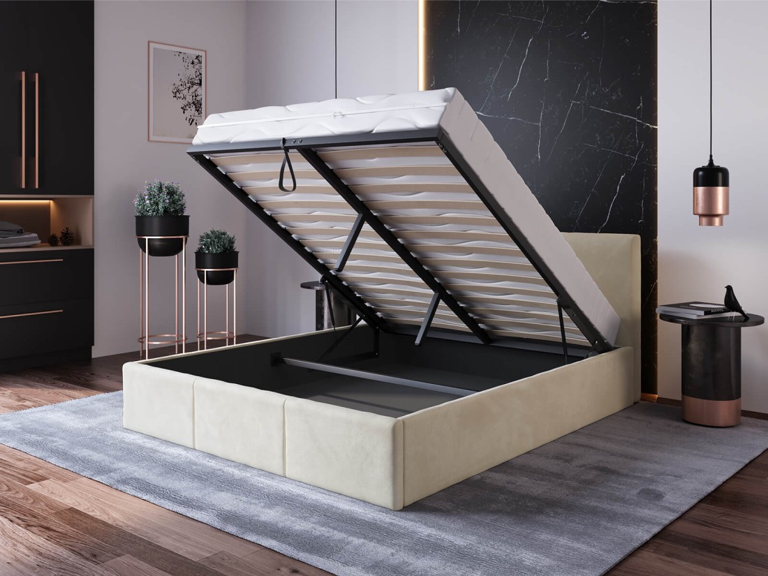 Kárpitozott ágy tárolóhellyel TOP line 7 120x200 Bézs Velvet
