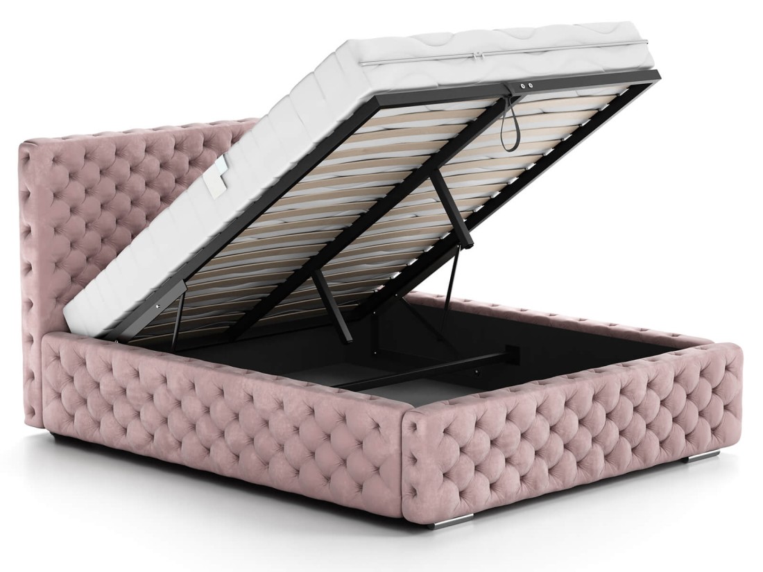 Kárpitozott ágy 140x200 tárolóhellyel PRO line 15 rózsaszín