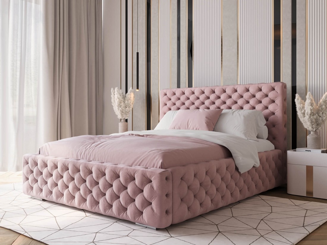 Kárpitozott ágy 160x200 tárolóhellyel PRO line 15 rózsaszín