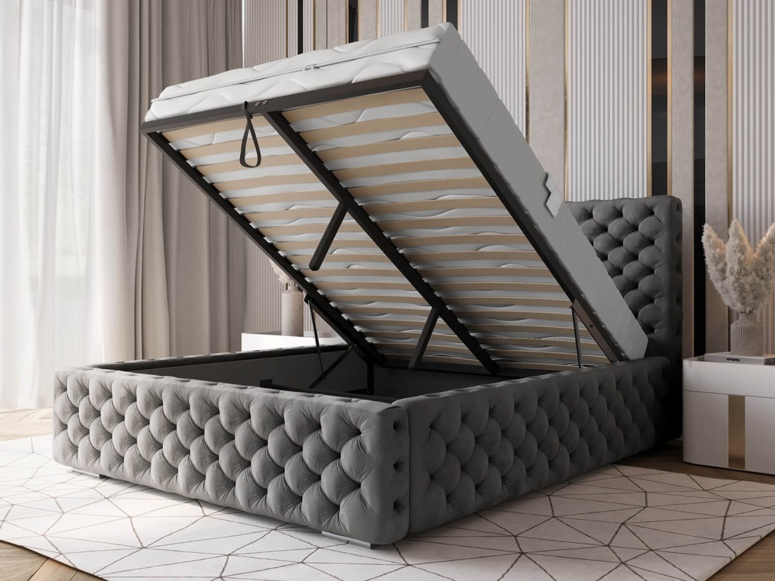 Kárpitozott ágy 160x200 tárolóhellyel PRO line 15 Velvet Grafit