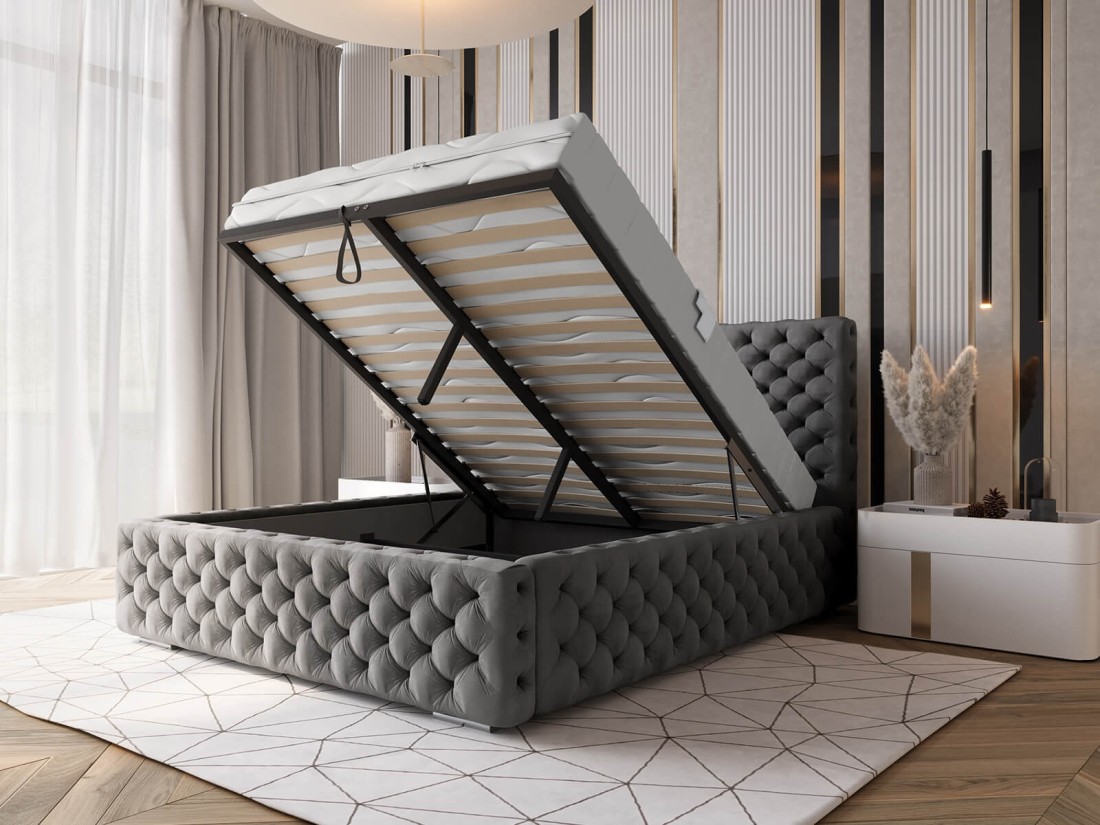 Kárpitozott ágy 160x200 tárolóhellyel PRO line 15 Velvet Grafit