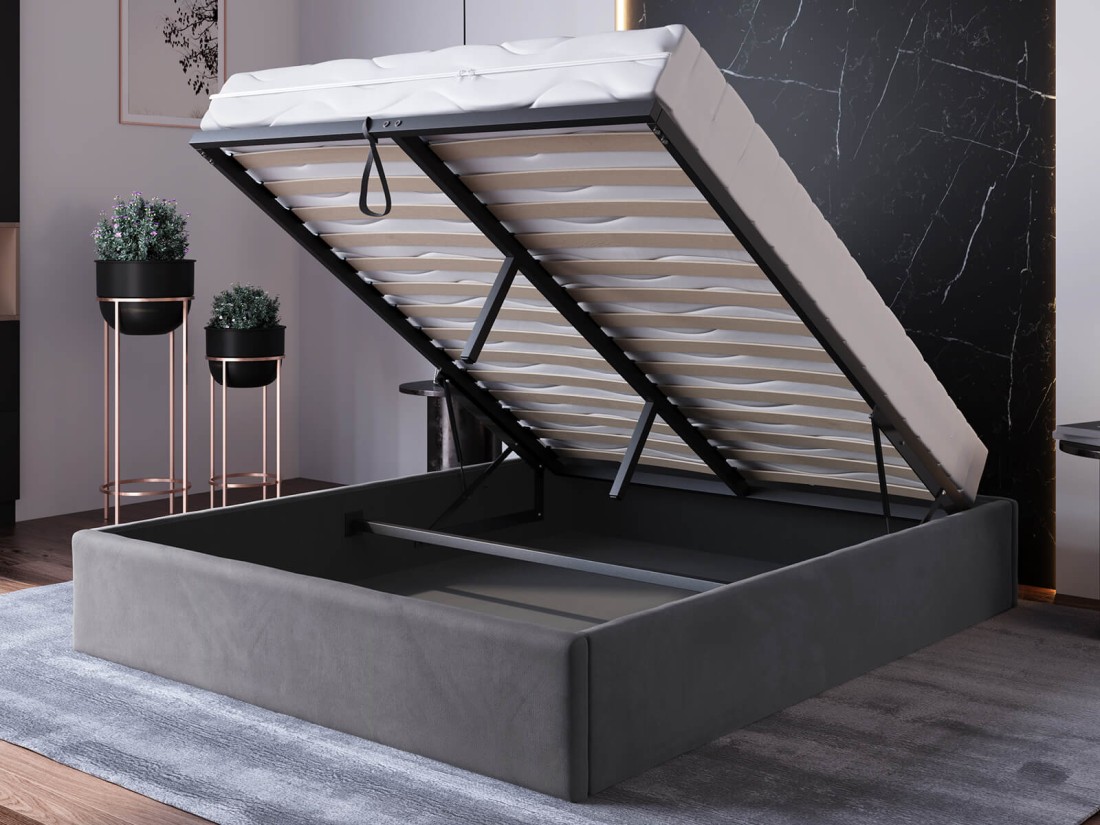 Kárpitozott ágy tárolóhellyel 120x200 fejtámla nélkül  BOX Line Grafit Velvet