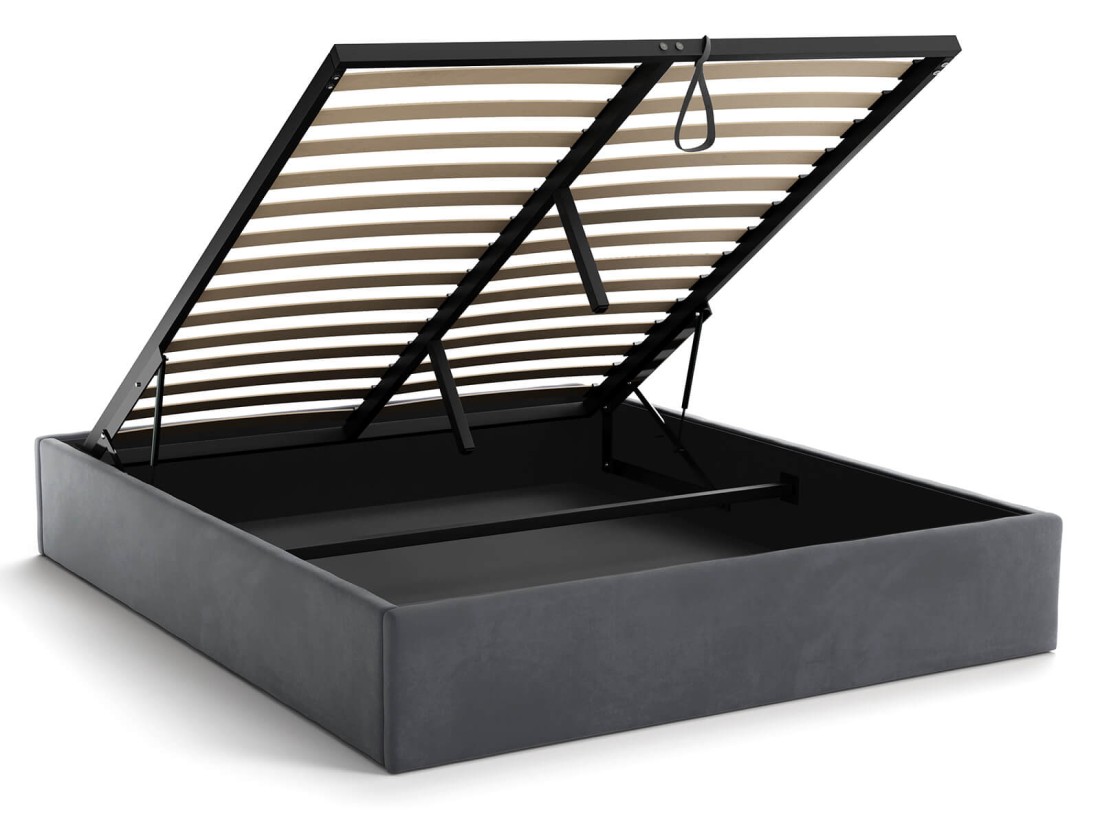 Kárpitozott ágy tárolóhellyel 160x200 fejtámla nélkül  BOX Line Grafit Velvet