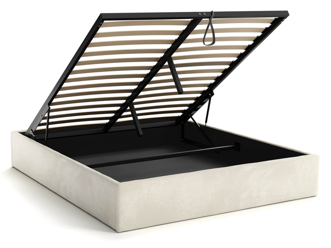 Kárpitozott ágy tárolóhellyel 160x200 fejtámla nélkül  BOX Line Bézs Velvet