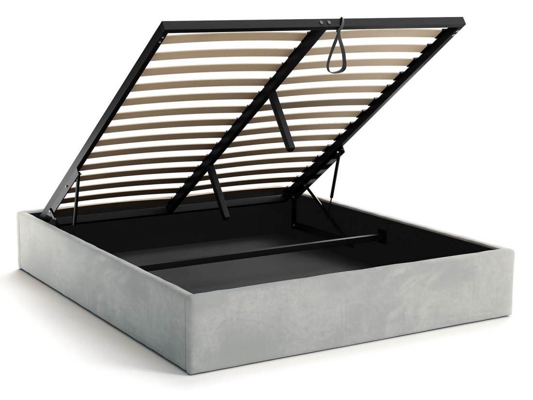 Kárpitozott ágy tárolóhellyel 180x200 fejtámla nélkül  BOX Line Szürke Velvet