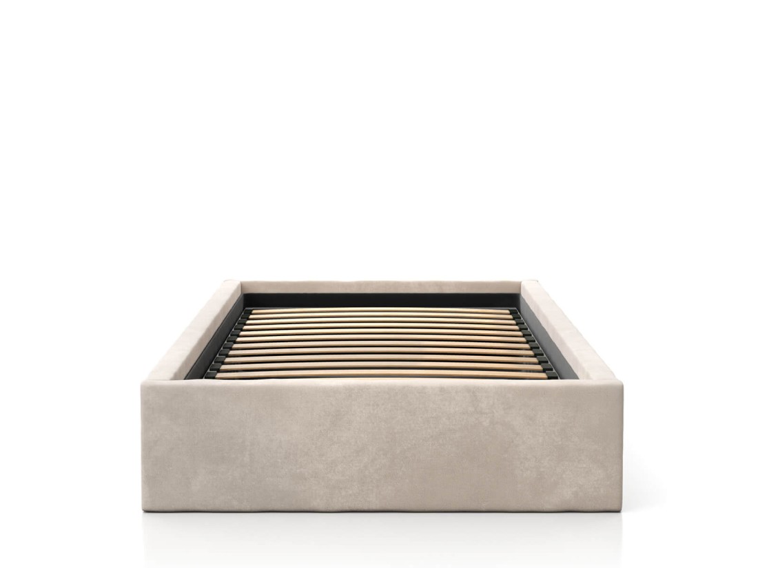 Kárpitozott gyerekágy 90x200 as konténerrel és kerettel, bézs színű Velvet Kids Line Box