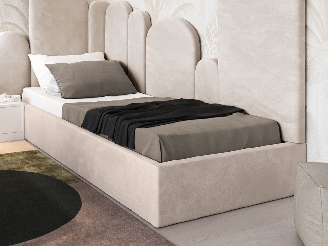 Kárpitozott gyerekágy 90x200 as konténerrel és kerettel, bézs színű Velvet Kids Line Box
