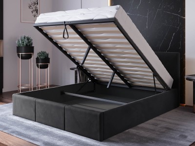 Kárpitozott ágy tárolóhellyel TOP line 7 180x200 cm Fekete Velvet