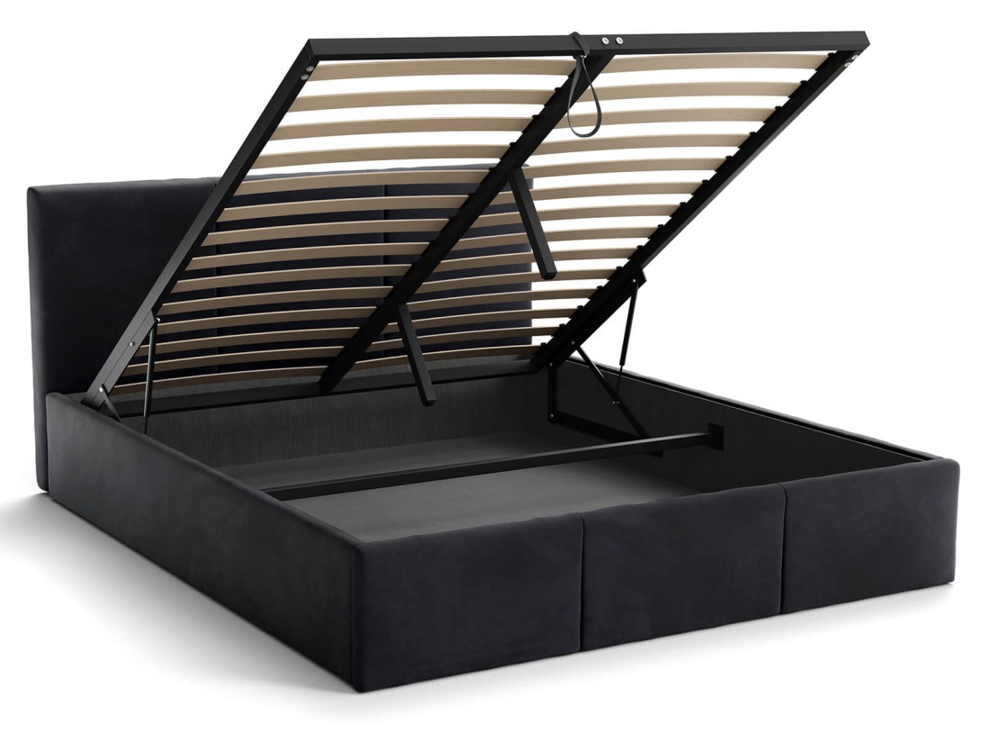Kárpitozott ágy tárolóhellyel TOP line 7 160x200 Fekete Velvet