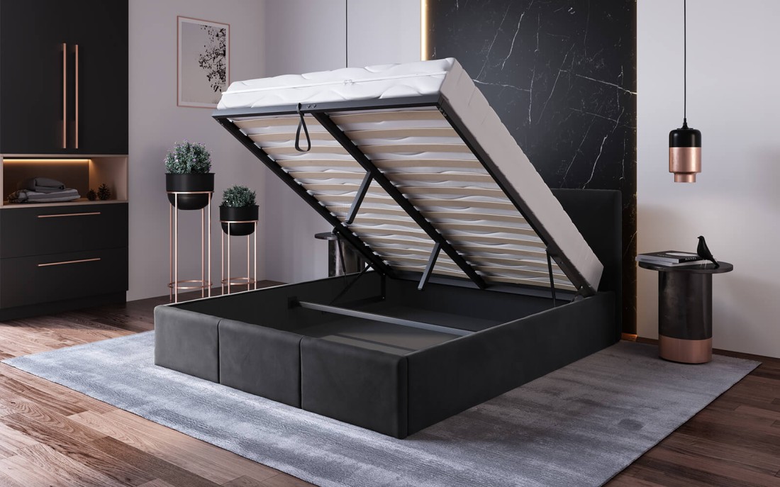 Kárpitozott ágy tárolóhellyel TOP line 7 160x200 Fekete Velvet