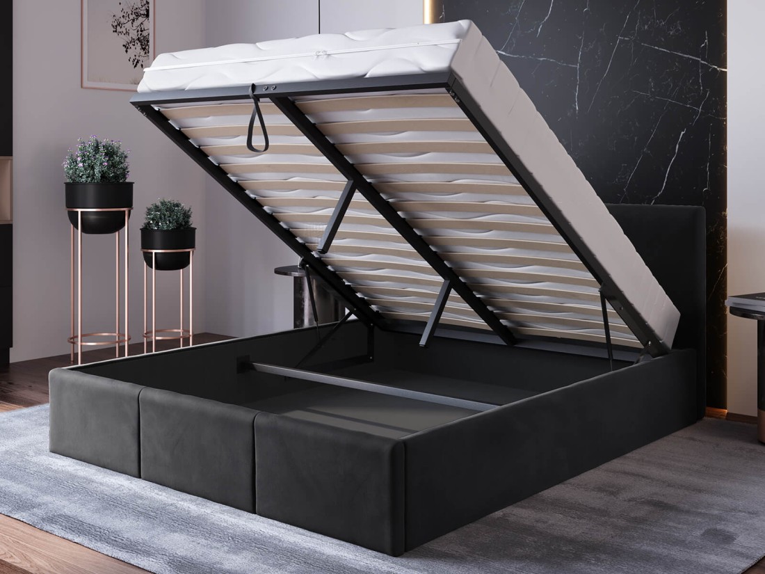 Kárpitozott ágy tárolóhellyel TOP line 7 140x200 Fekete Velvet