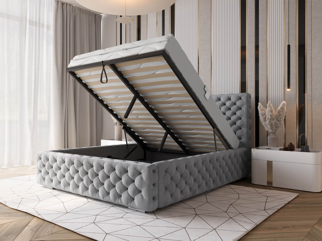 Kárpitozott ágy 180x200 tárolóhellyel PRO line 15 szürke