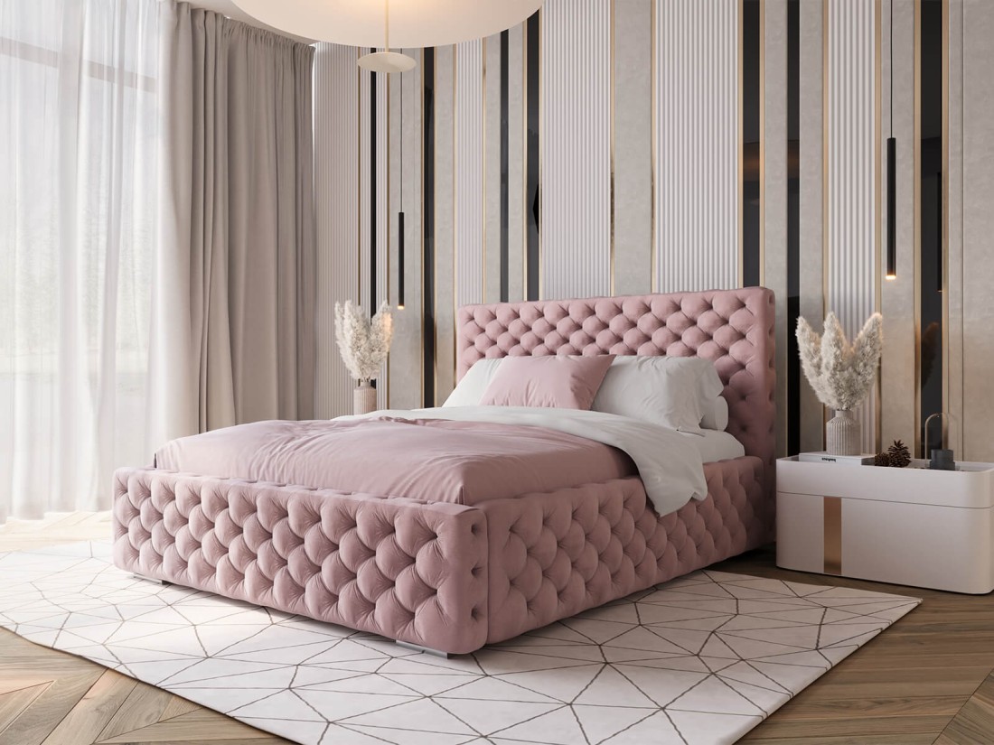 Kárpitozott ágy 180x200 tárolóhellyel PRO line 15 rózsaszín