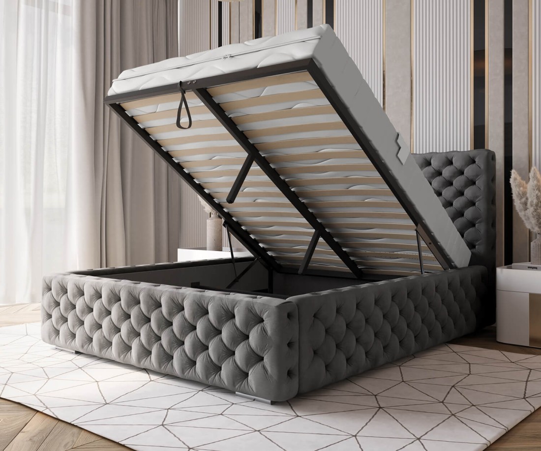 Kárpitozott ágy 180x200 tárolóhellyel PRO line 15 Velvet Grafit