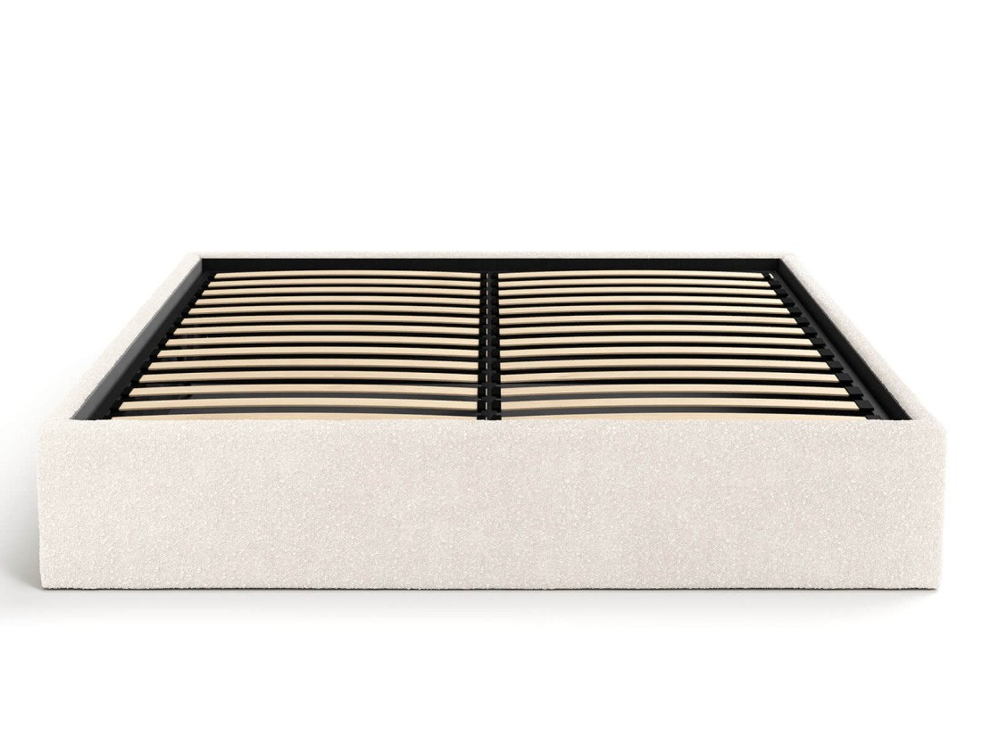 Kárpitozott ágy tárolóhellyel 180x200 fejtámla nélkül  BOX Line Krémszínű Boucle