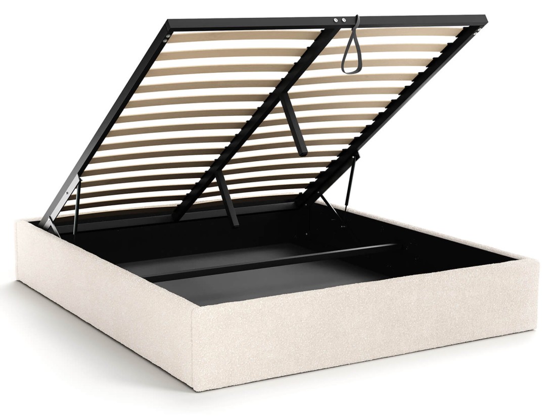 Kárpitozott ágy tárolóhellyel 180x200 fejtámla nélkül  BOX Line Krémszínű Boucle