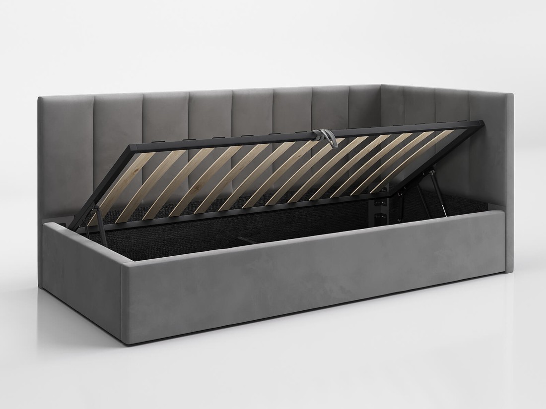 Kárpitozott kanapéágy 90x200 as konténerrel és kerettel Grafitovy Velvet Tom